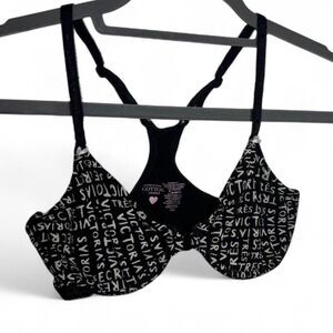Victoria's Secret Black and White Logo Print Underwire Bra